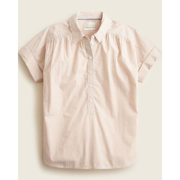 NWT J. Crew Relaxed-Fit Short-Sleeve Cotton Poplin Popover in Stripe Sz XS - Picture 1 of 6